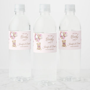 Roze Teddy Meisje Baby Shower Waterfles Etiket