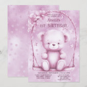 Roze Teddybeer 1e verjaardag Kaart (Voorkant / Achterkant)