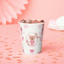 Roze teddybeer baby shower bekers