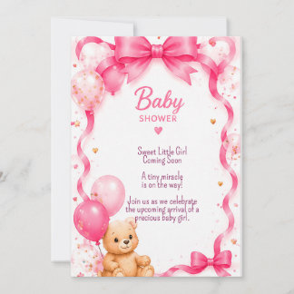 Roze Teddybeer Baby Shower Feest 🧸 Kaart