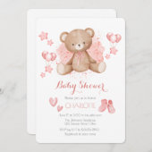 Roze Teddybeer Baby Shower Uitnodiging (Voorkant / Achterkant)