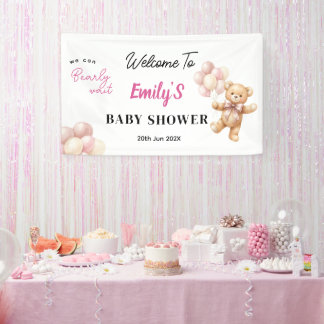 Roze teddybeer babyshow achtergrondtapijt spandoek