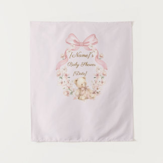 Roze teddybeer babyshower achtergrond wandkleed