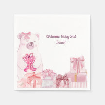 Roze teddybeer babyshower servet