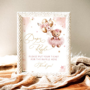  Roze teddybeer ballon baby shower luier raffle Poster