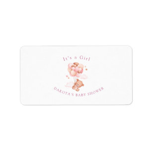 Roze teddybeer ballon baby shower retouradres etiket