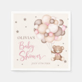 Roze Teddybeer ballon Baby shower servetten (Voorkant)