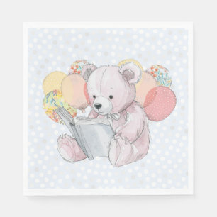 Roze teddybeer die een boek leest servet