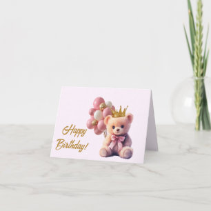 Roze teddybeer gouden kroon gefeliciteerd met je v bedankkaart