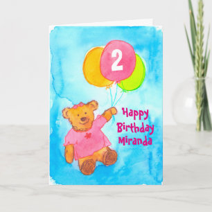 Roze teddybeer Happy 2nd Birthday Custom Kaart