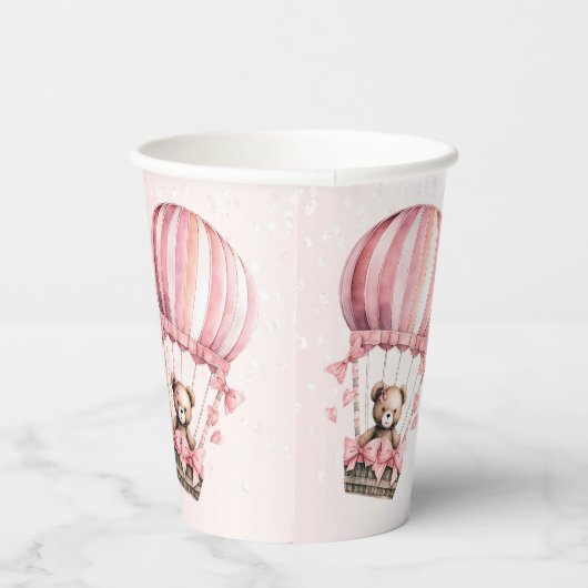Roze Teddybeer-hete luchtballonfeestje Papieren Bekers (Rechts)