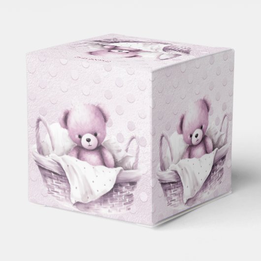 Roze Teddybeer in mand gunst doos Bedankdoosjes (Achterkant)