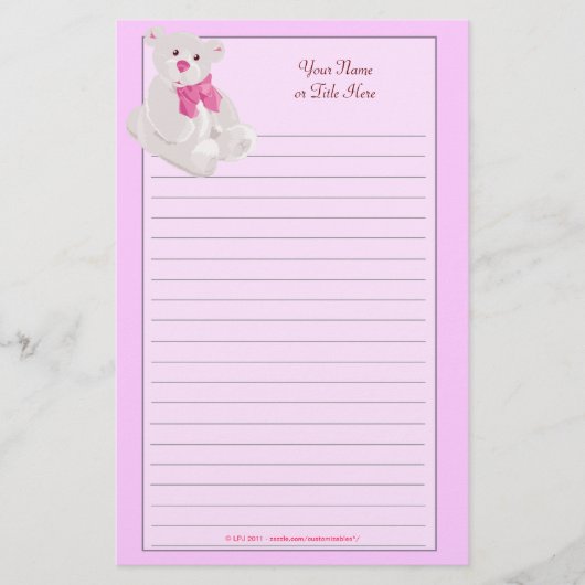 Roze teddybeer Lijngebak Briefpapier (Voorkant)