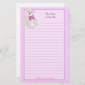 Roze teddybeer Lijngebak Briefpapier (Voorkant / Achterkant)