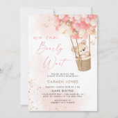 Roze Teddybeer met Ballonnen Baby Shower Uitnodigi Kaart (Voorkant)