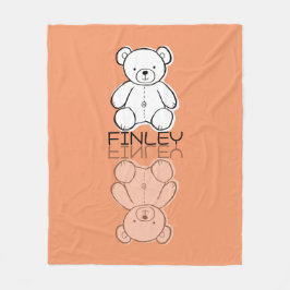 Roze teddybeer met naam en spiegeling fleece deken