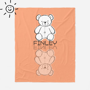 Roze teddybeer met naam en spiegeling fleece deken