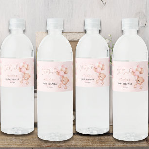 Roze Teddybeer Oh Meisje Ballon Baby Shower Waterfles Etiket