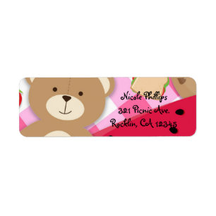 Roze Teddybeer Picknick Verjaardagsfeestuitnodigin Etiket