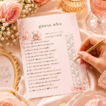 Roze Teddybeer Raad Wie Baby Shower Spel