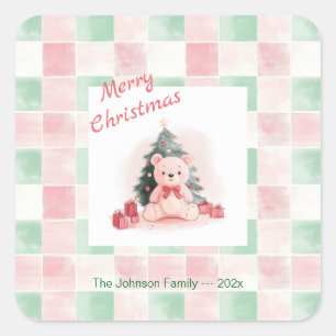 Roze teddybeer Schattigee kerst Vierkante Sticker