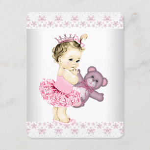 Roze Teddybeer Tutu Prinses Baby Shower Kaart