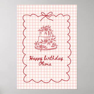 Roze teddybeer verjaardags poster met ballonnen 