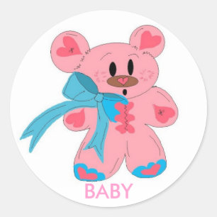 Roze teddybeer voor baby ronde sticker