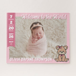 Roze teddybeer welkom op de wereld babymeisje legpuzzel