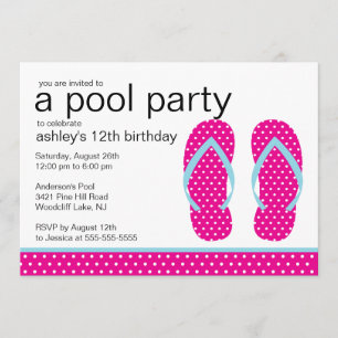 Roze Teenslippers Pool Party Invitation Kaart