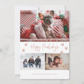 Roze tekening Afdrukken 3 Foto Collage Happy Pawli Feestdagenkaart (Voorkant)