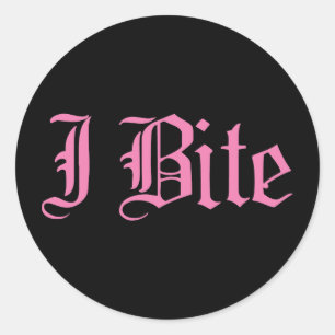 Roze tekst "I Bite" Ronde Sticker