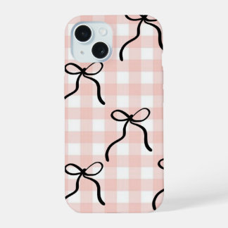 Roze telefoonhoesje met zwarte strikken iPhone 15 hoesje