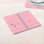 Roze Tennis Court Preppy Modern Tennis Player Vierkante Kartonnen Onderzetter (Schuin)
