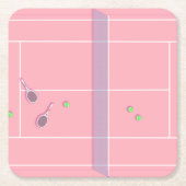 Roze Tennis Court Preppy Modern Tennis Player Vierkante Kartonnen Onderzetter (Voorkant)