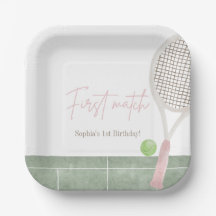 Roze Tennis Eerste Verjaardag Meisje Preppy Klassi