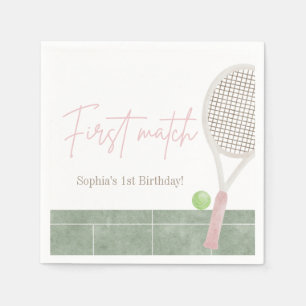 Roze Tennis Eerste Verjaardag Meisje Preppy Klassi Servet