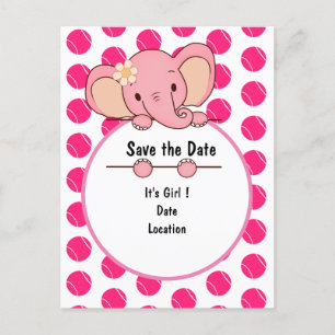 Roze Tennisbal Het is Meisje voor Baby elepjant Aankondigingskaart