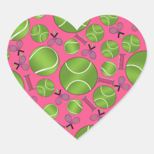 Roze tennisballen, rackets en netten hart sticker