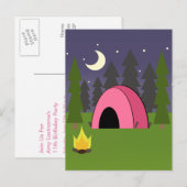 Roze Tent Camping Verjaardagsfeest Briefkaart Uitn (Voorkant / Achterkant)
