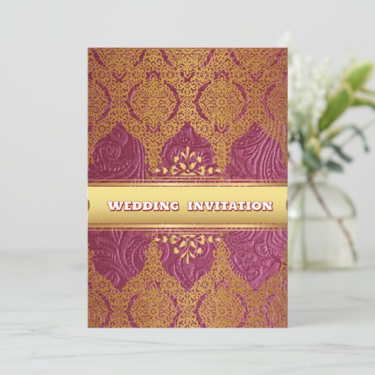 Roze textuur Bloemen Islamitische bruiloft uitnodi Kaart (Staand voorkant)