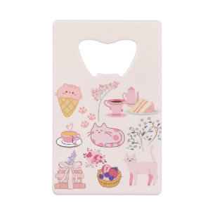 Roze Theekatten Kredietkaart Flessenopener
