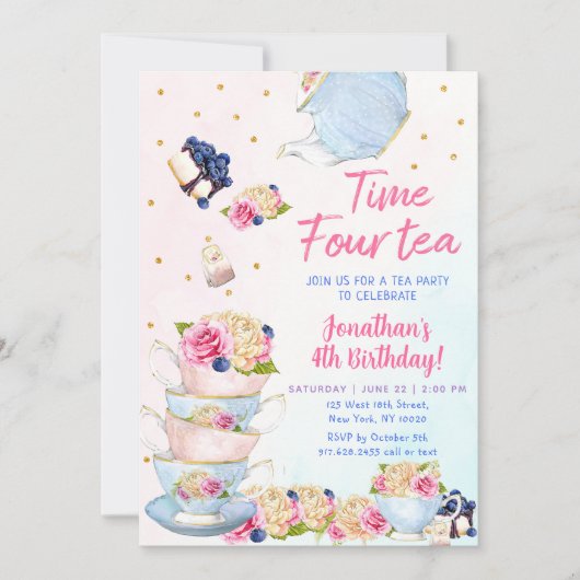 Roze Theepartij Tijd Vier Thema Verjaardag Kaart (Voorkant)