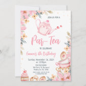 Roze theepot Floral Tea Party Verjaardag Kaart (Voorkant)