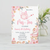 Roze theepot Floral Tea Party Verjaardag Kaart (Staand voorkant)