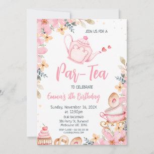Roze theepot Floral Tea Party Verjaardag Kaart