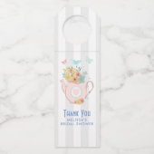 Roze theepot met bloemen en botervliegen Dank je w Flessenhanger (Voorkant)