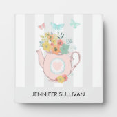 Roze theepot met bloemen en vlinders fotoplaat (Voorkant)