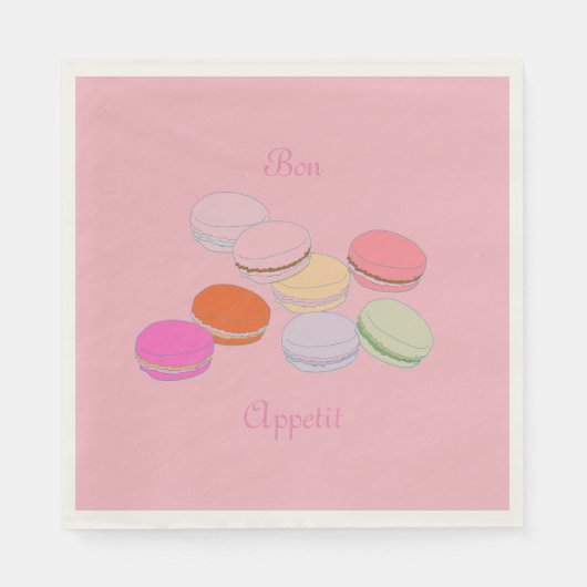 Roze thema Parijs Frans Macaron Bon Appetit Servet (Voorkant)