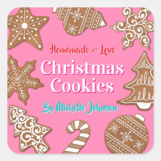 Roze Thuisgemaakte Kerstkoekjes Vierkante Sticker